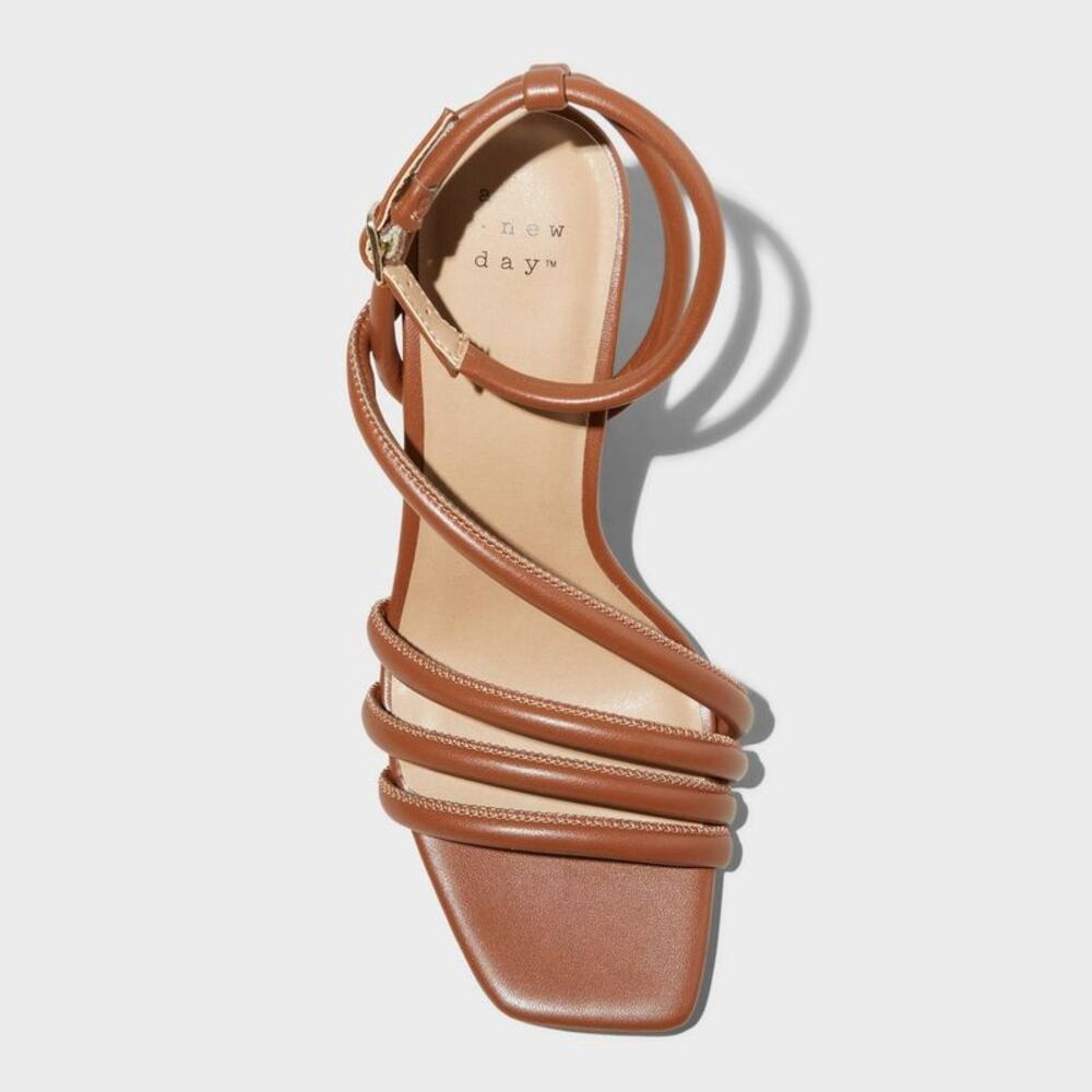 A New Day -  Women's High Heels Dress Asymmetric Stra Brown - Picture 3 of 4